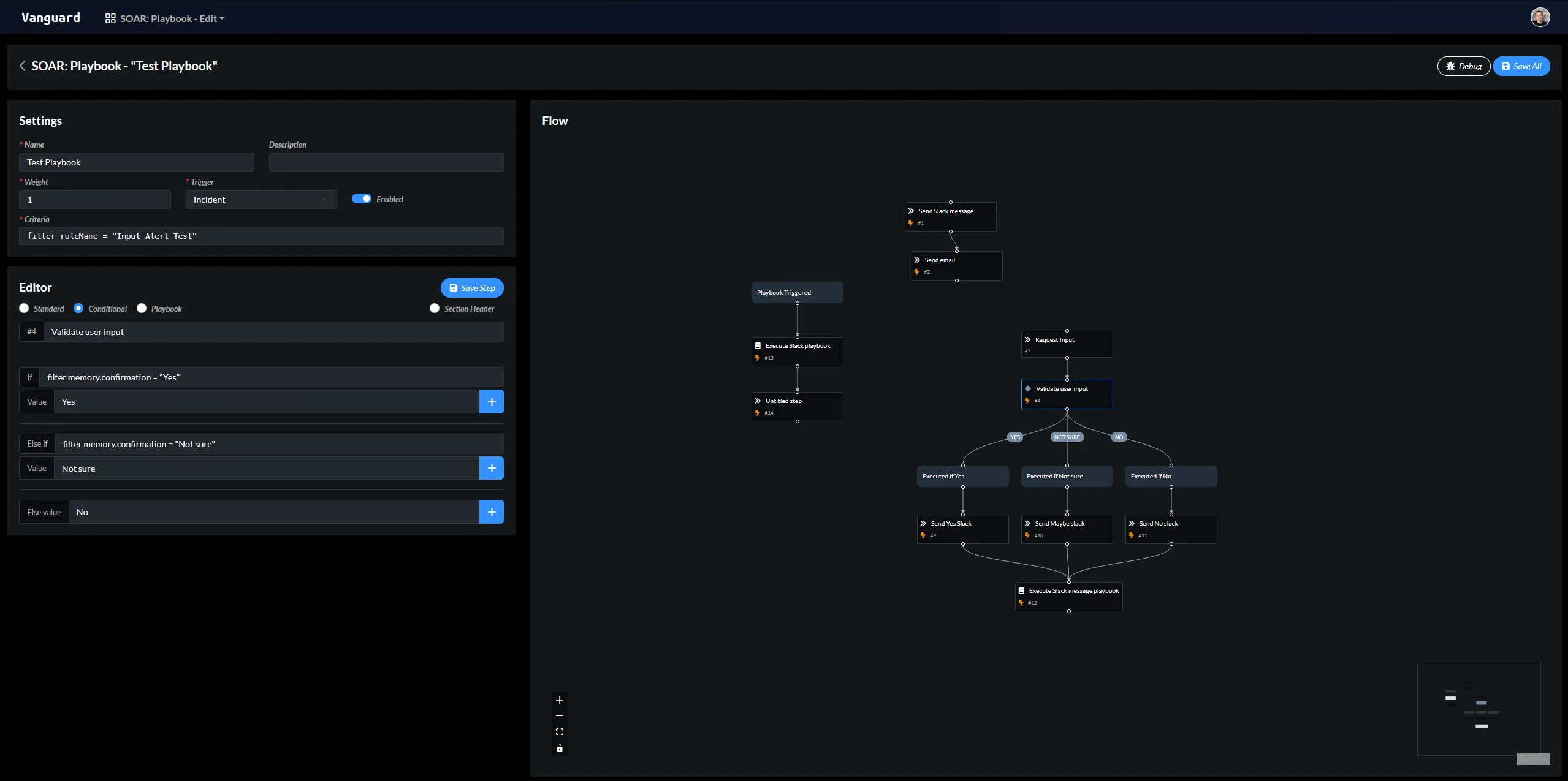 Screenshot of the playbook editor