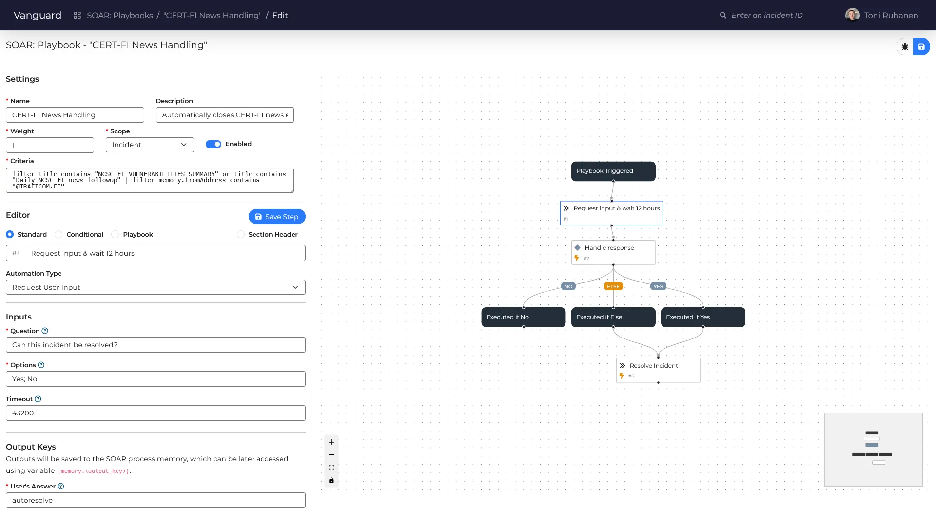 Screenshot of playbook editor