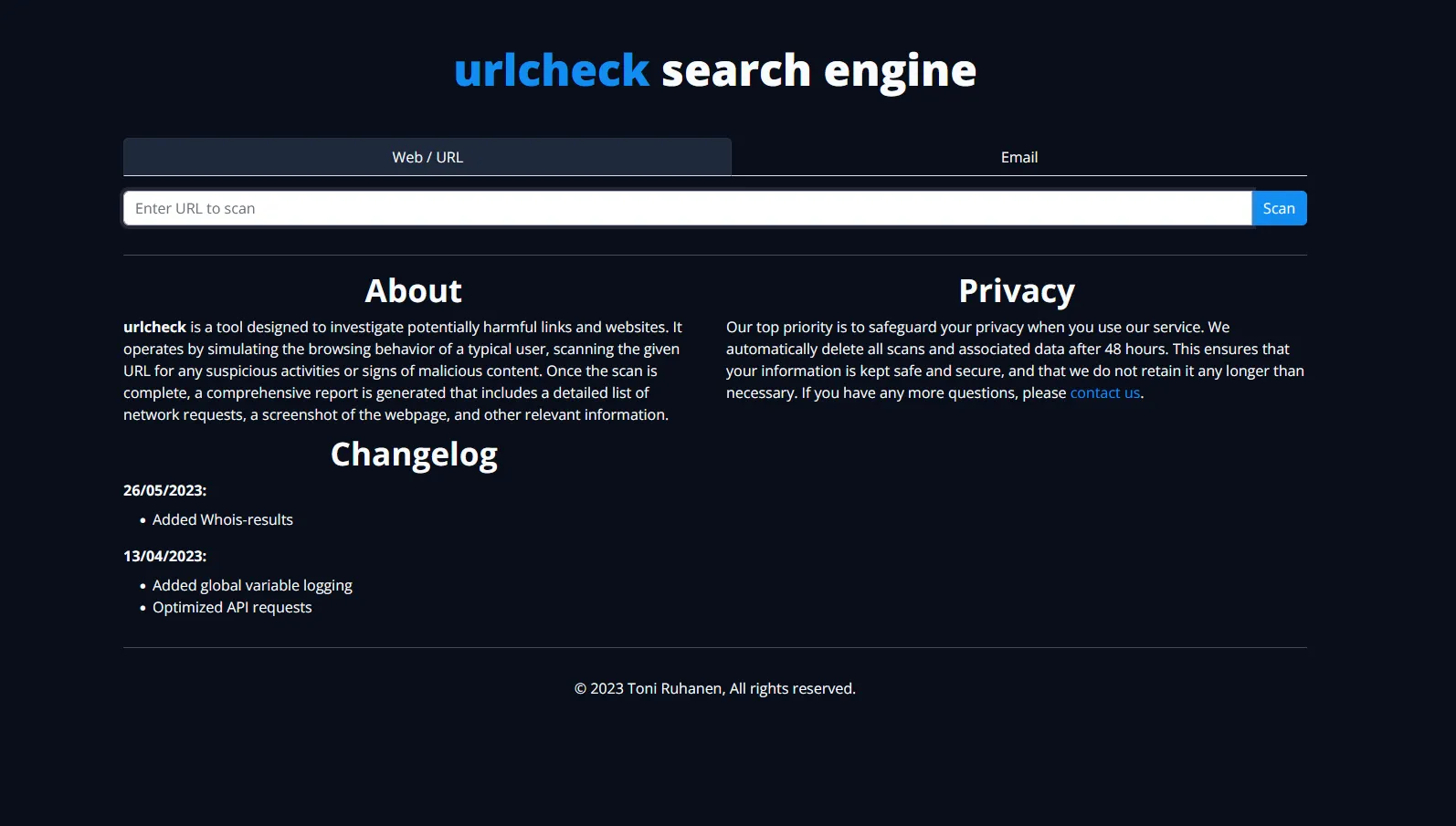 Frontpage of urlcheck